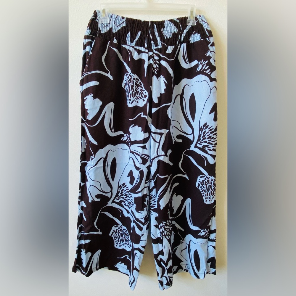 NWT C & California Floral Brown and White Wide-Leg Pants L